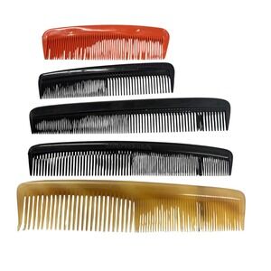 Vintage Hair Comb Lot Ace Hard Rubber DuPont Nylon Unbreakable Black Orange 5pc